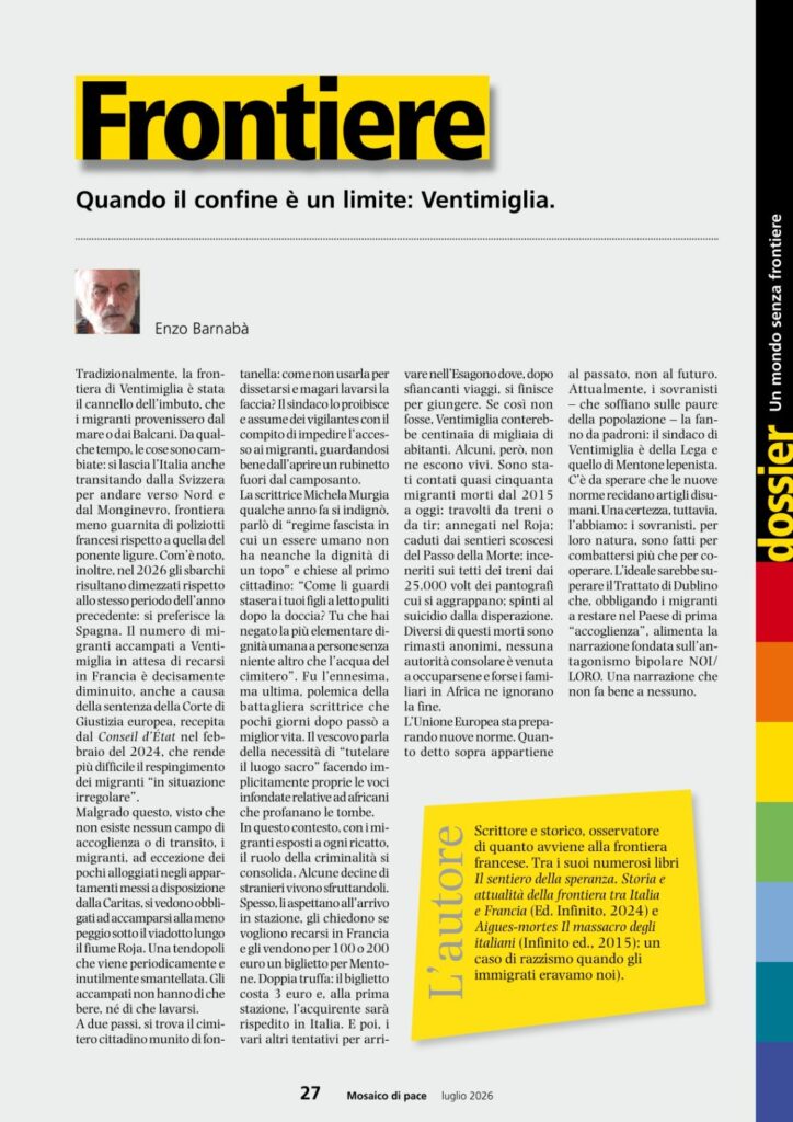 Frontiere - Quando il confine è un limite: Ventimiglia di Enzo Barnabà - Luglio 2026 - Mosaico di Pace